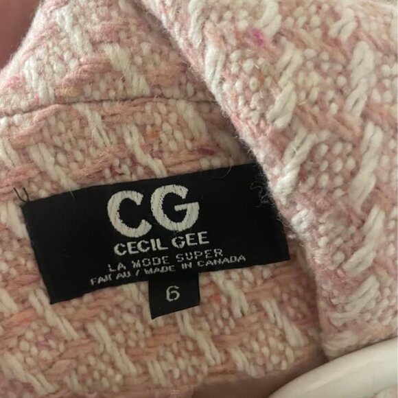 Cecil Gee Pink White Mod Check Tweed Wool Boucle - Picture 2 of 5